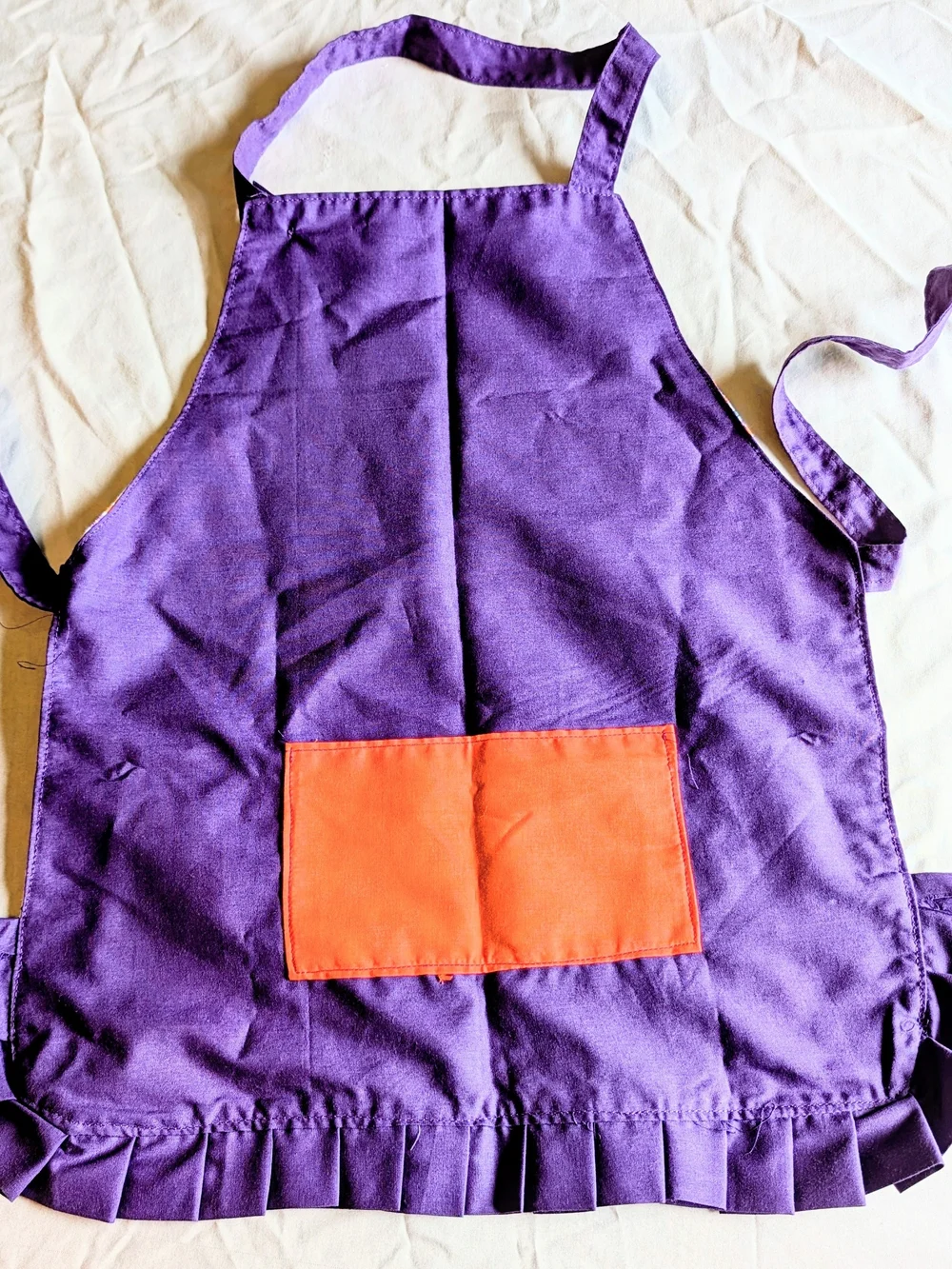 Purple Floral Kids Apron with Orange Pocket